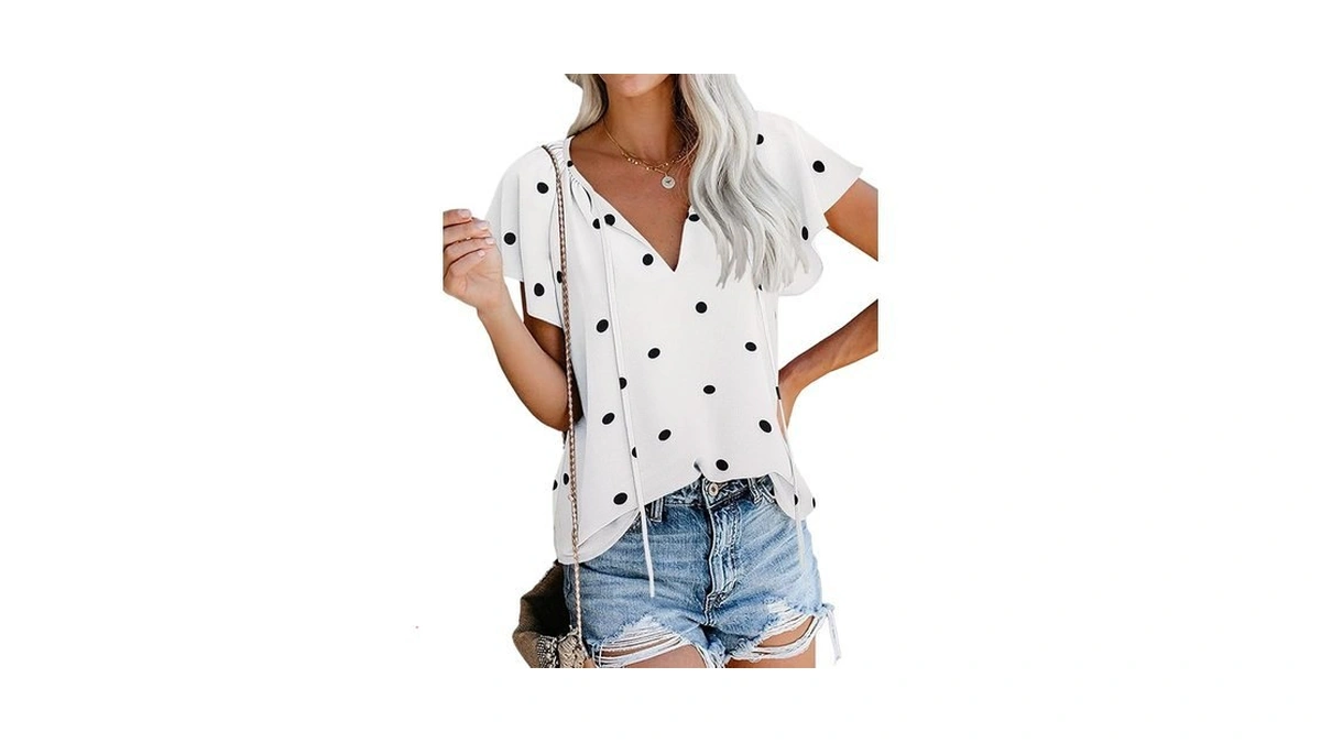 Womens Polka Dot Tops And Blouses Dressy Chiffon Work Shirts