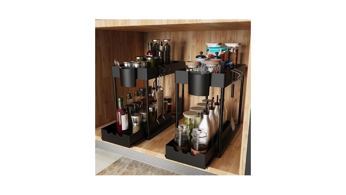 Jysmyws 2 Pack Under Sink Organizers And Storage, 2-tier Sliding