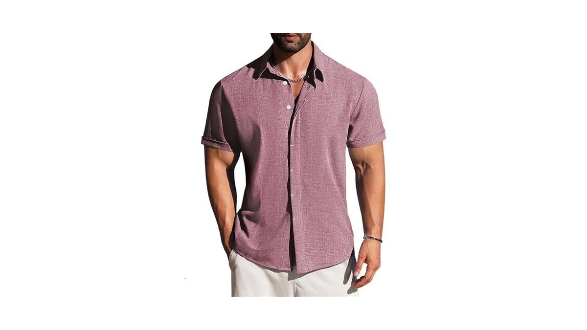 Letsee Linen Shirts Mens Button Down Short Sleeve Shirt For