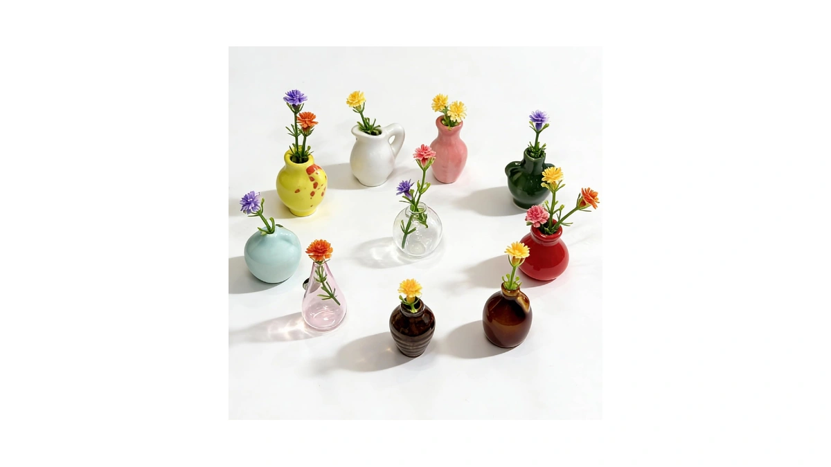 10-pack Cute Mini Vase Magnets For Fridge, Tiny Ceramic &