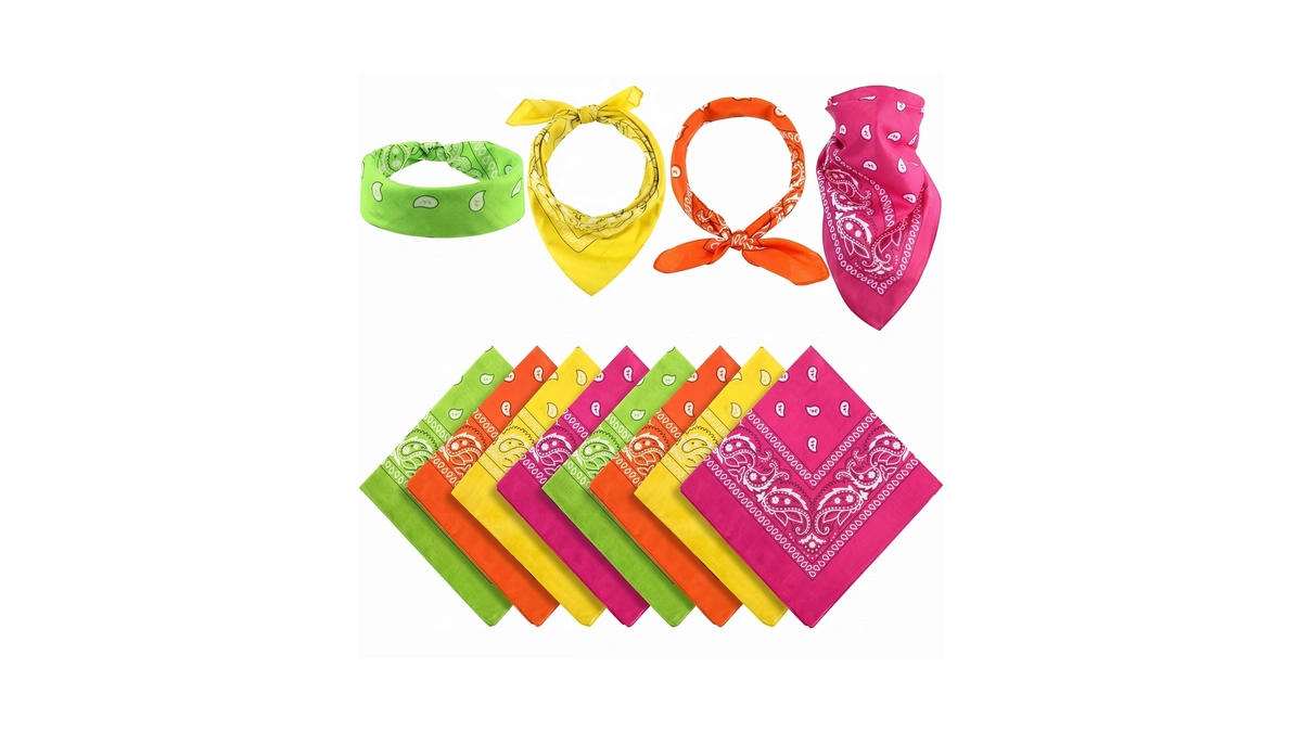 Blulu 12 Pack Neon Bandanas Bulk Multi Purpose Paisley Cowboy