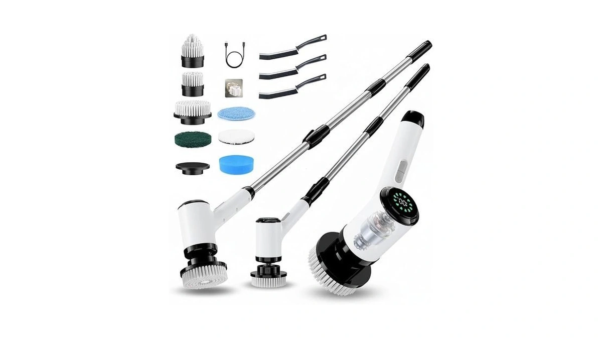 Electric Spin Scrubber, Cordless Power Cleaning Brush With 8 Replaceable