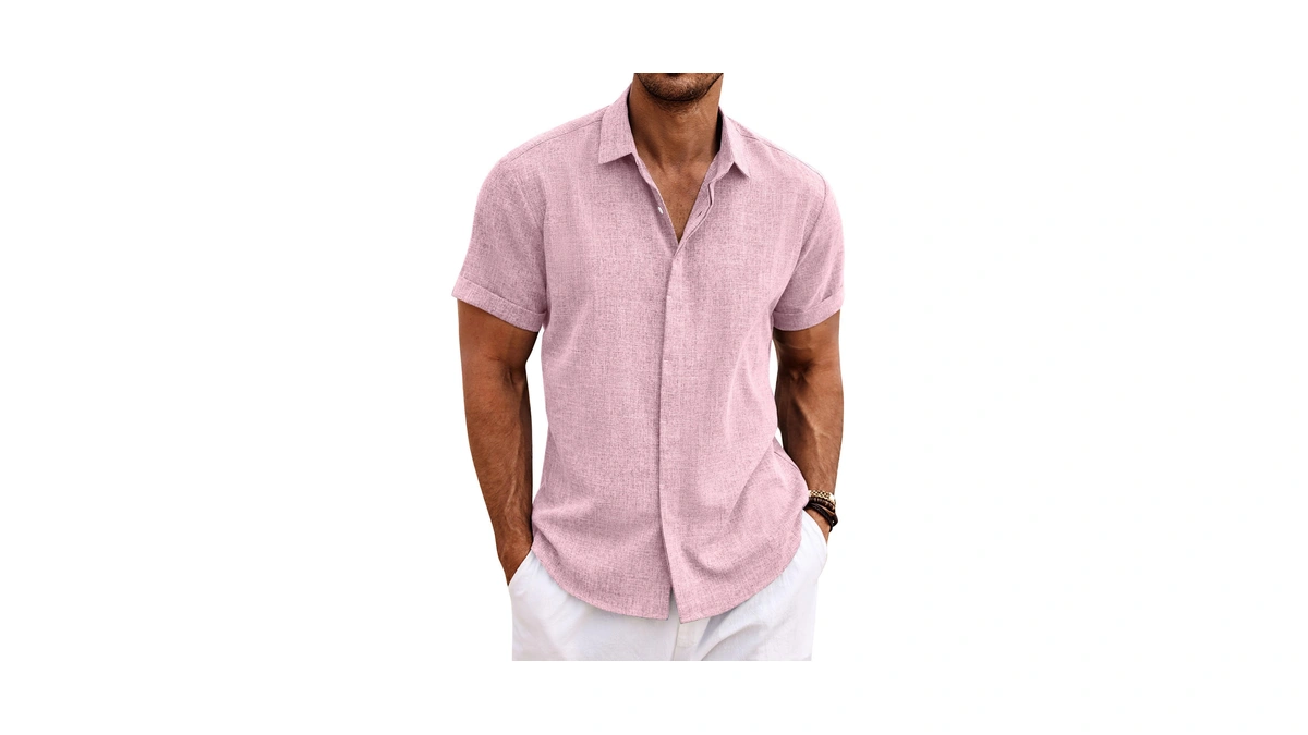 Coofandy Men's Linen Shirt Casual Shirts Short Sleeve Shirts Button