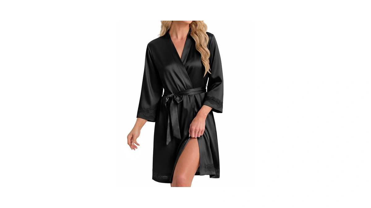 Ekouaer Women Lace-trim Silk Robes Bride Brid...