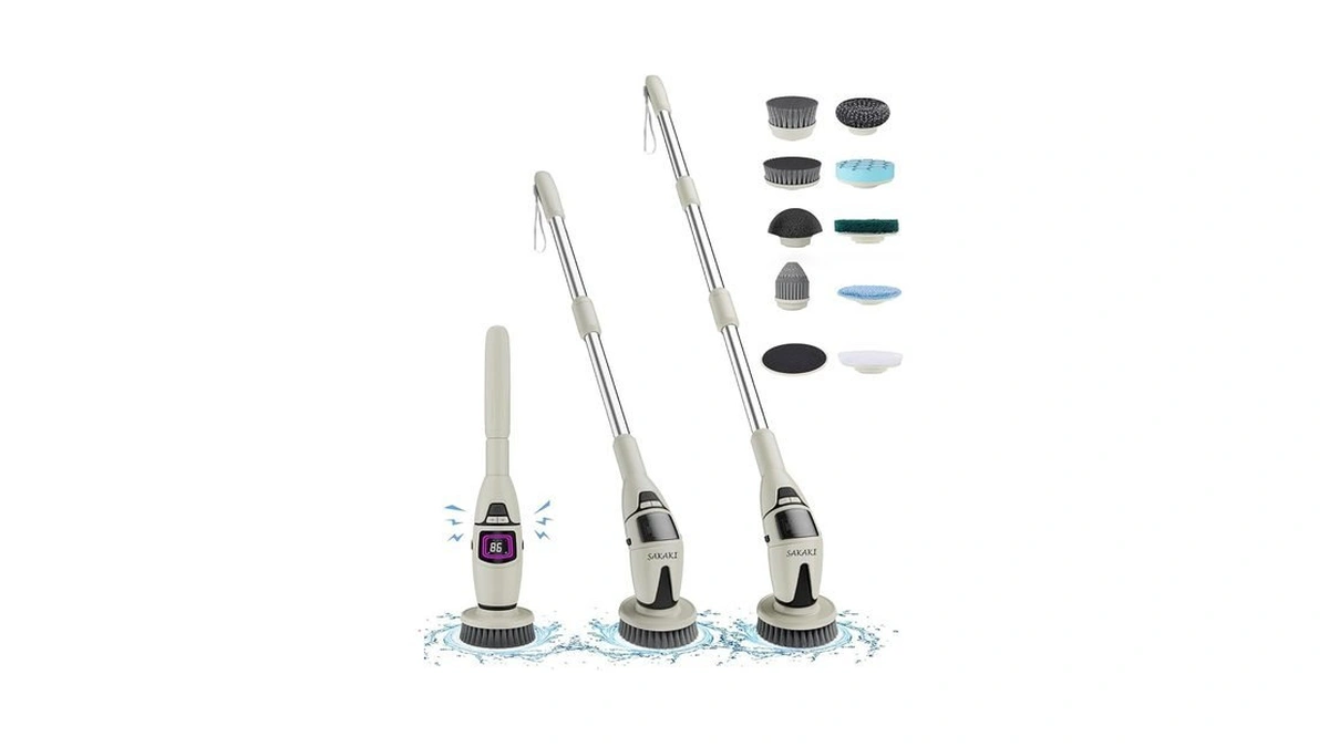 Sakaki Electric Spin Scrubber Cordless Shower Cleaning Brush With 10
