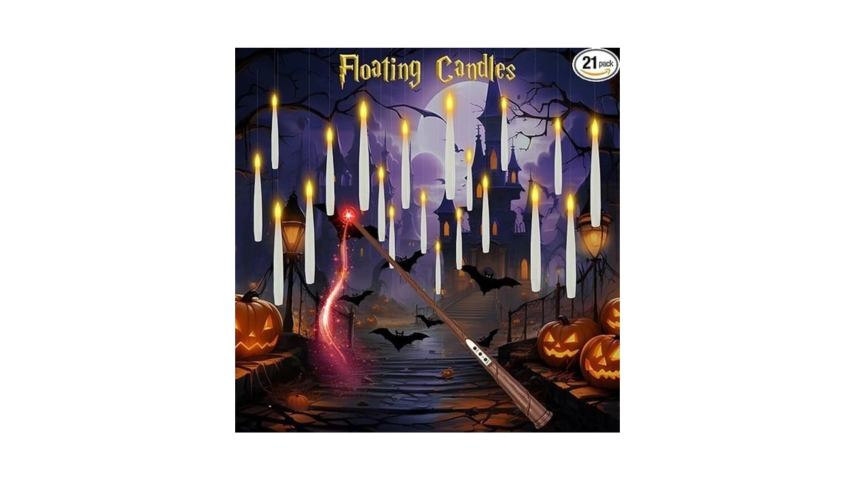 Dreacompy Halloween Decoration, Floating Candles With Wand, 10 Pcs Flameless
