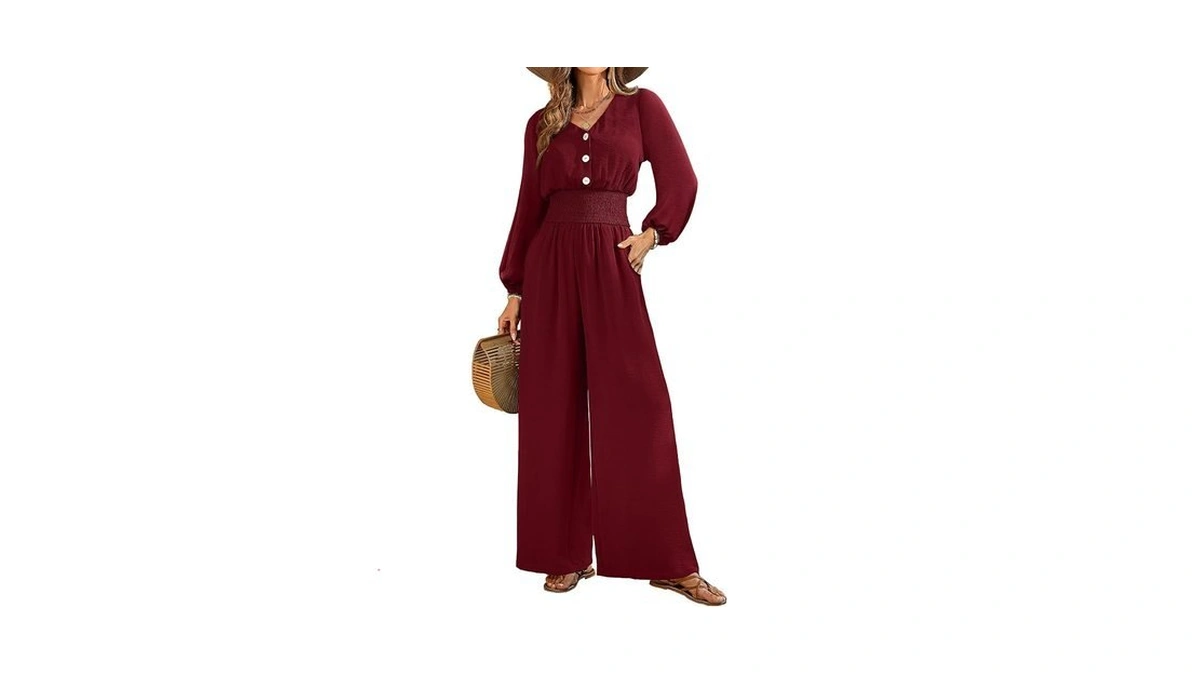 Lookboho Jumpsuits For Women Long Sleeve V Neck High Waist