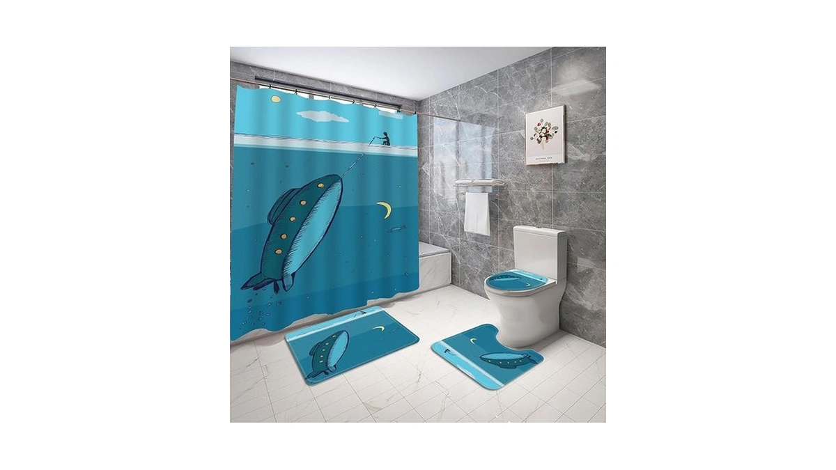 Batrjurity 4pcs Kids Shower Curtain Sets,submarine Adventure Boy Bathroom Sets