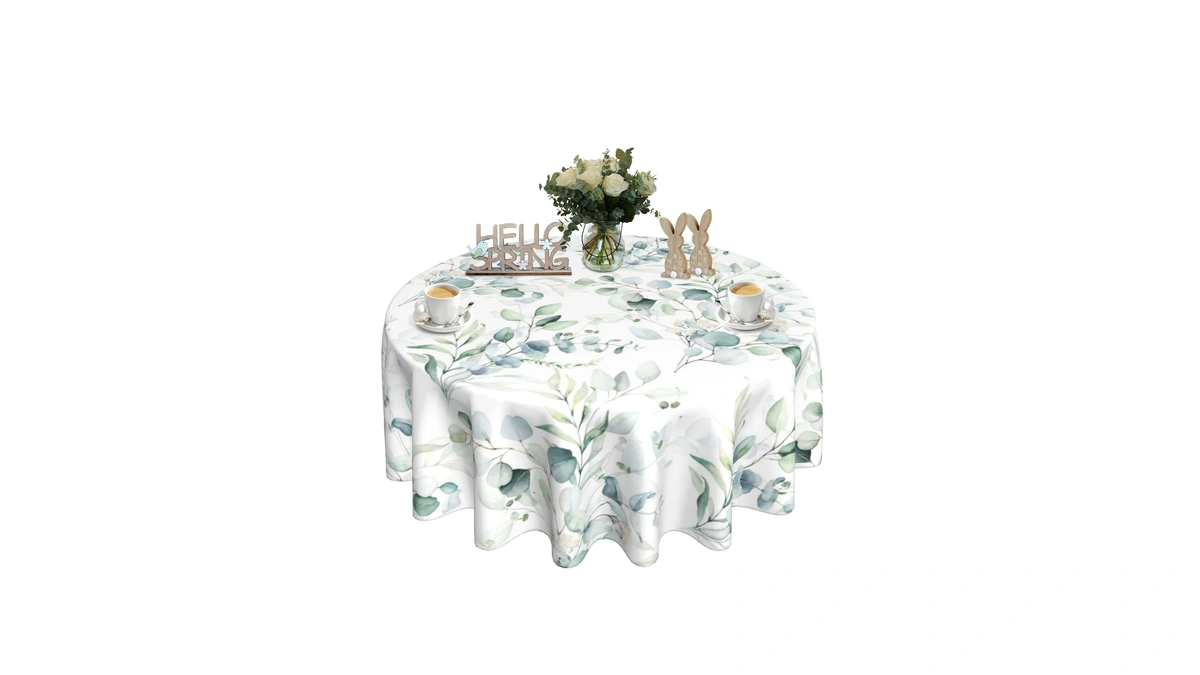 Suqkxco Spring Eucalyptus Leaves Round Tablecloth 60 Inch Summer Tablecover