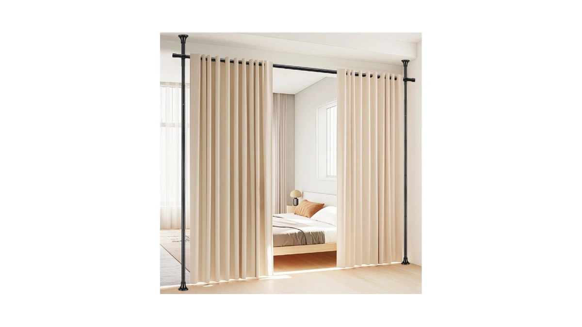 Room Divider, No Drilling Curtain Rod Wall Divider For Space
