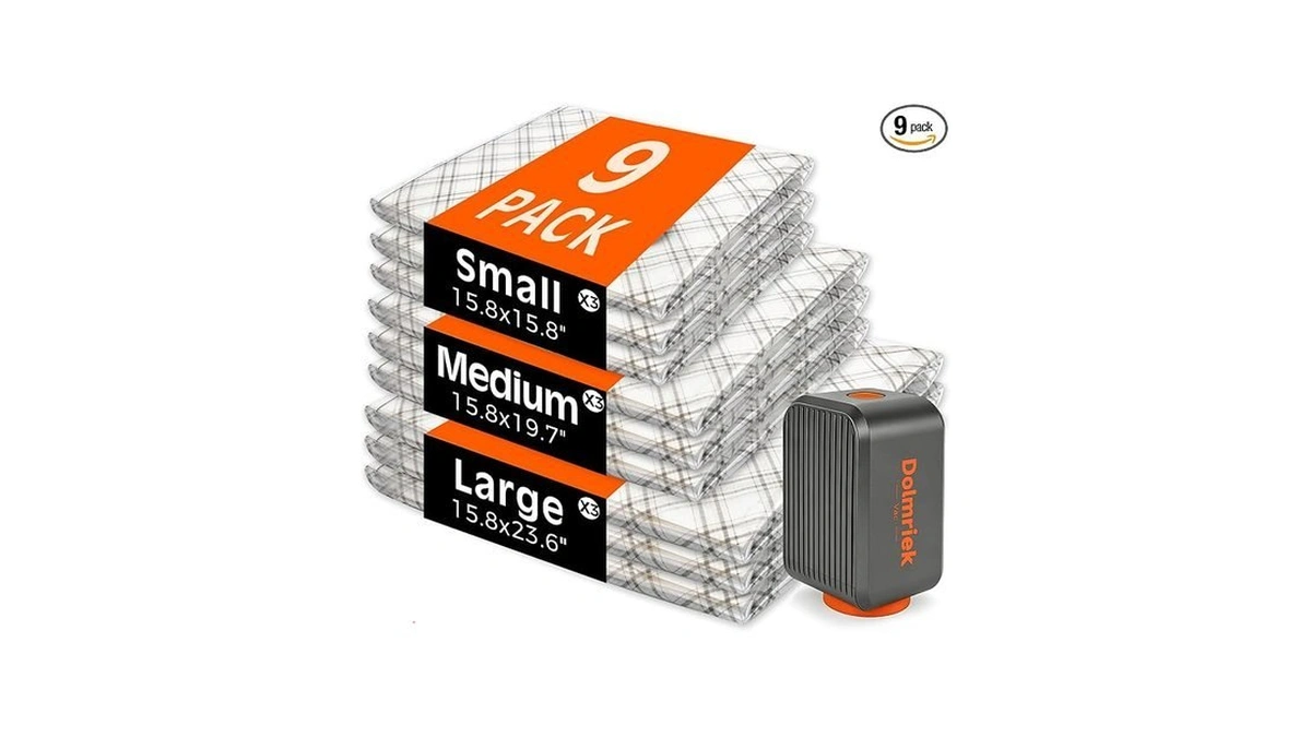 9pcs Vacuum Seal Bags For Clothing Travel, Cordless Pump, Carry-on