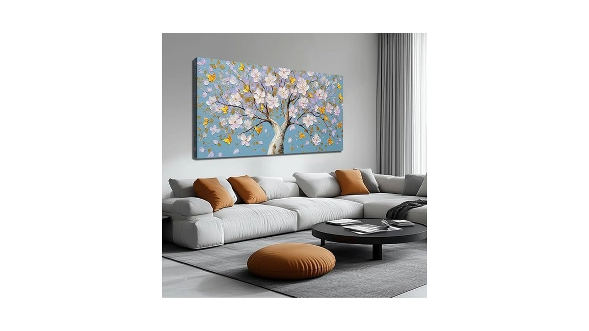 Skyrise Tree Canvas Wall Art For Living Room, Blue And
