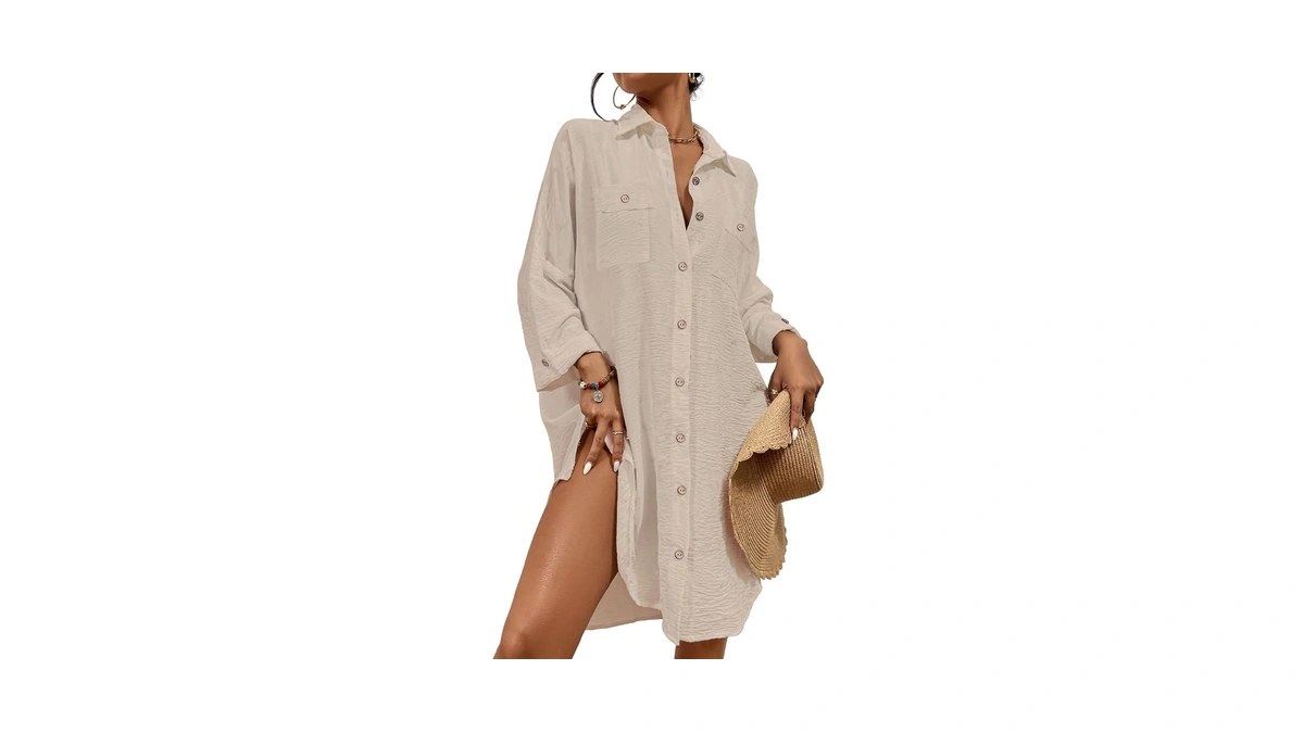 Bsubseach Womens Modern Swimsuit Cover Up Blouse Button Down Shirt