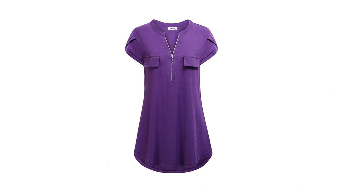 Axbyczd Zip Up Tops For Women Short Sleeve V Neck