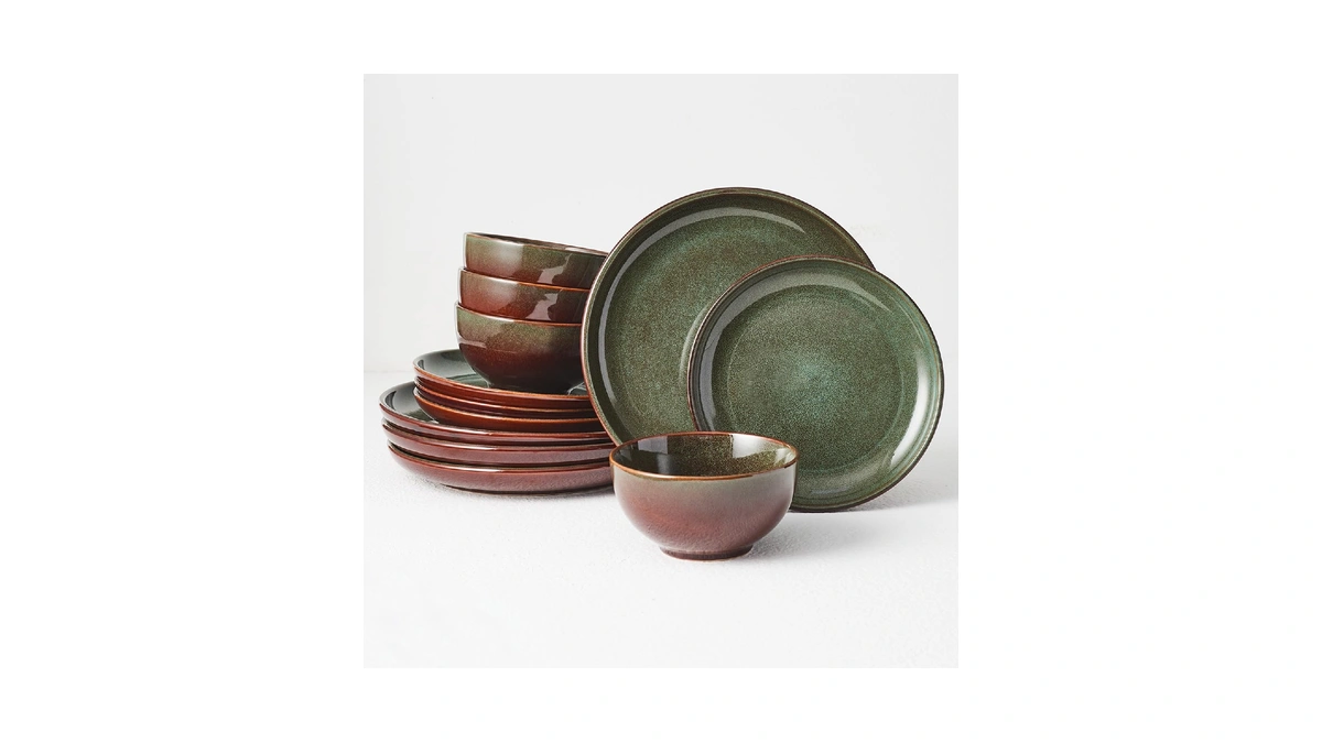 Pokini Stoneware Dinnerware Sets Service For 4, 12 Pcs Reactive