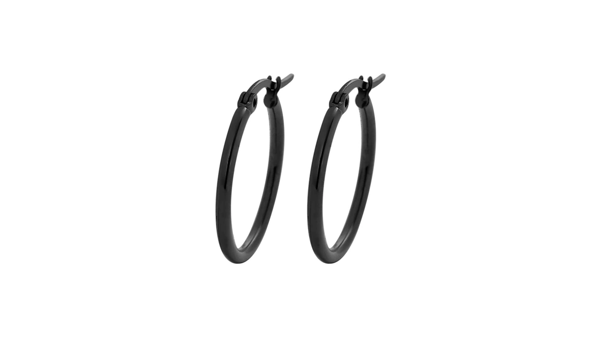 Edforce Stainless Steel Rounded Hoops Earrings (20mm-60mm Diameter) (black 20mm)