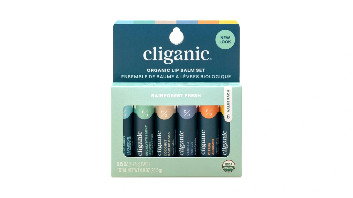 Cliganic Organic Lip Balm Set (6 Flavors) - 100% Natural