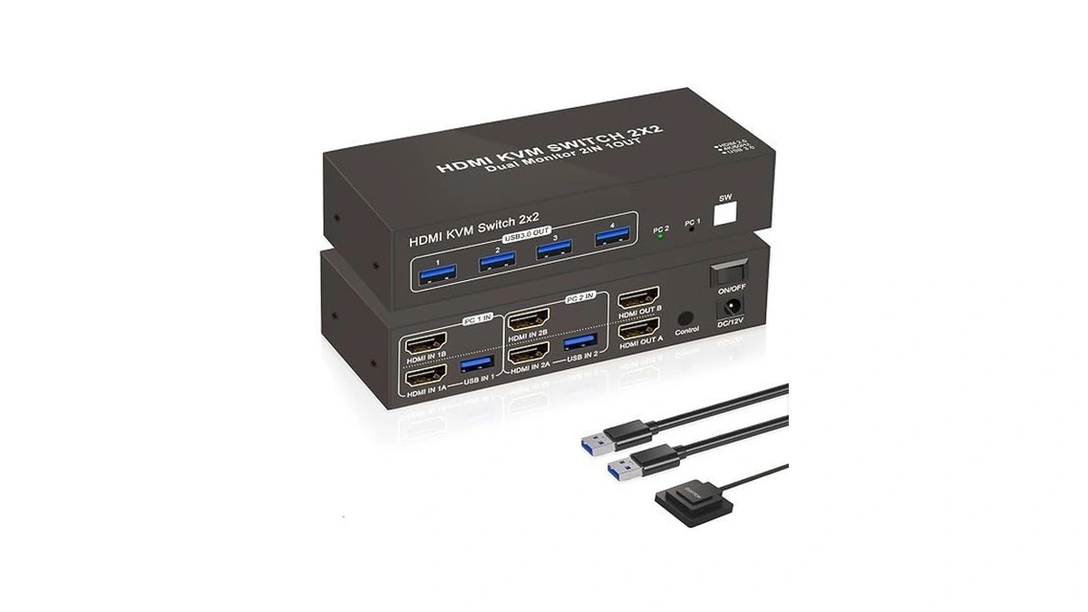 Dual Monitor Kvm Switch 2 Monitors 2 Desktop Computers, Hdmi