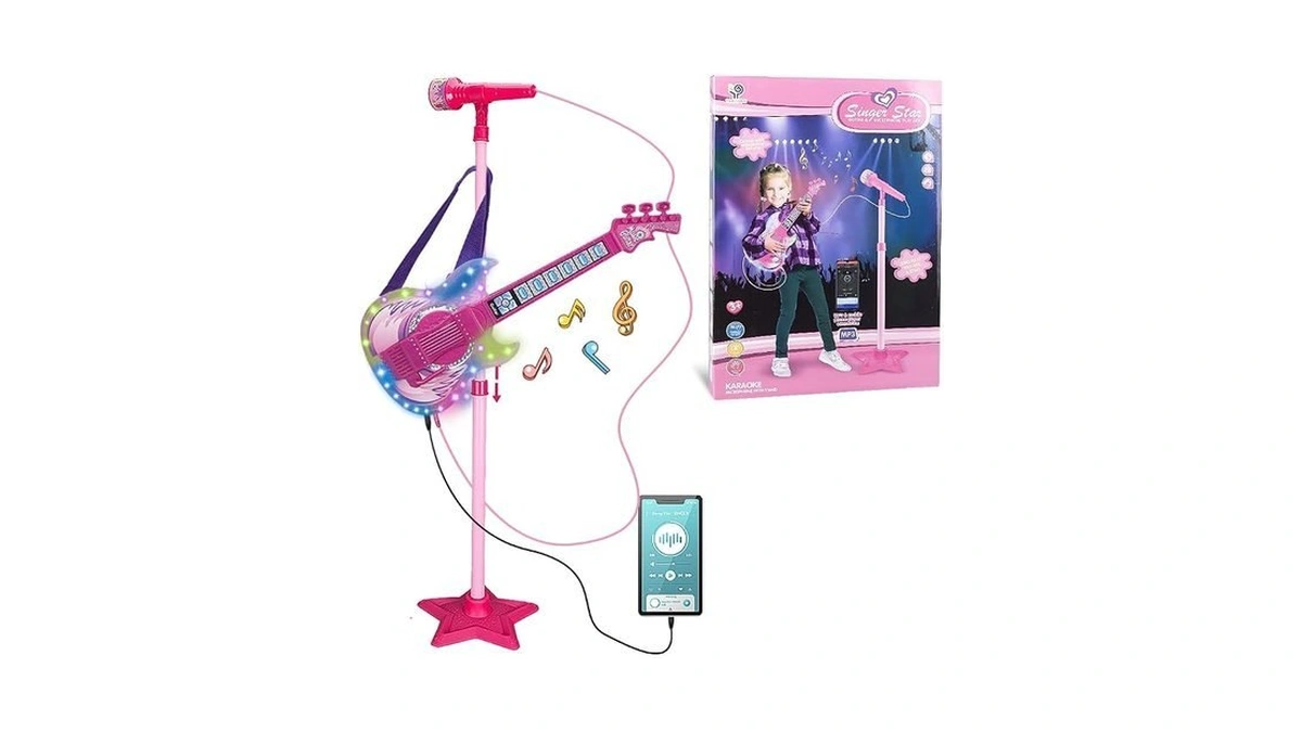 Takihon Guitar And Microphone Set For Kids,guitar Toys With Music&colorful
