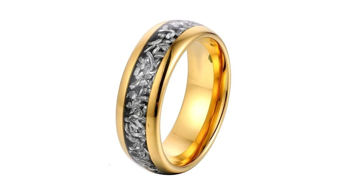 Irroya 8mm Tungsten Men Wedding Band 14k Gold Plated With