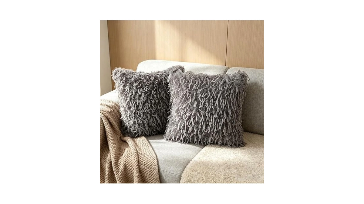 Oyimua Faux Feather Throw Pillow Covers 20x20 Grey Brown Set