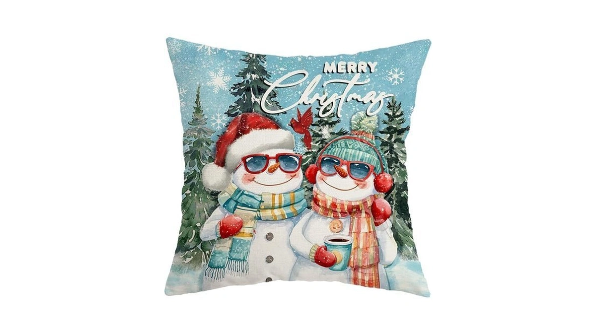 Aacors Christmas Pillow Cover 18x18 Inch,snowman Christmas Trees Decoration Holiday