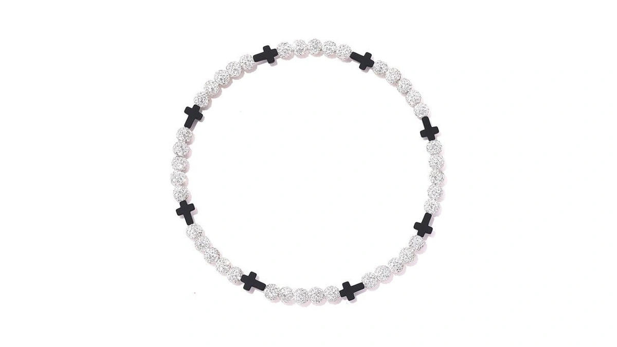 Laeclily Baseball Beaded Cross Necklace For Men Women, 20" Ice