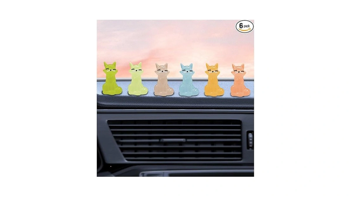 Yorise 6pcs Cute Luminous Fox Car Dashboard Decorations, Funny Rear