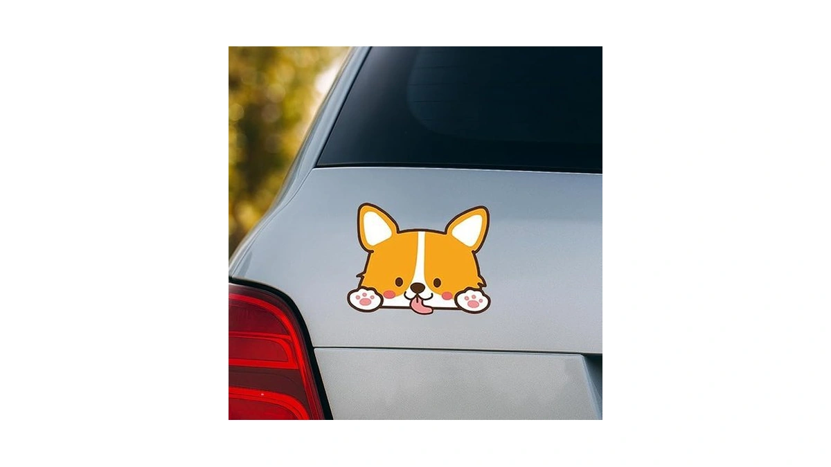 Tuxihapp Cute Peeking Corgi Vinyl Decal Sticker, Funny Dog Car