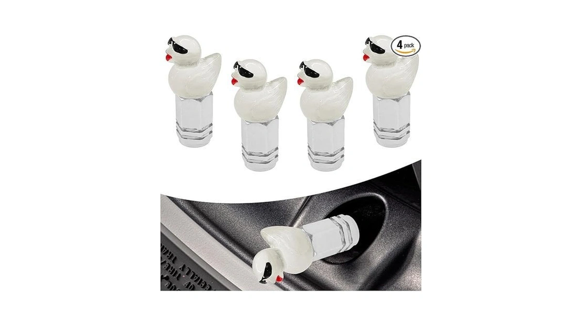 Tuxihapp 4pcs Cute Sunglasses Duck Car Tire Valve Cap, Funny