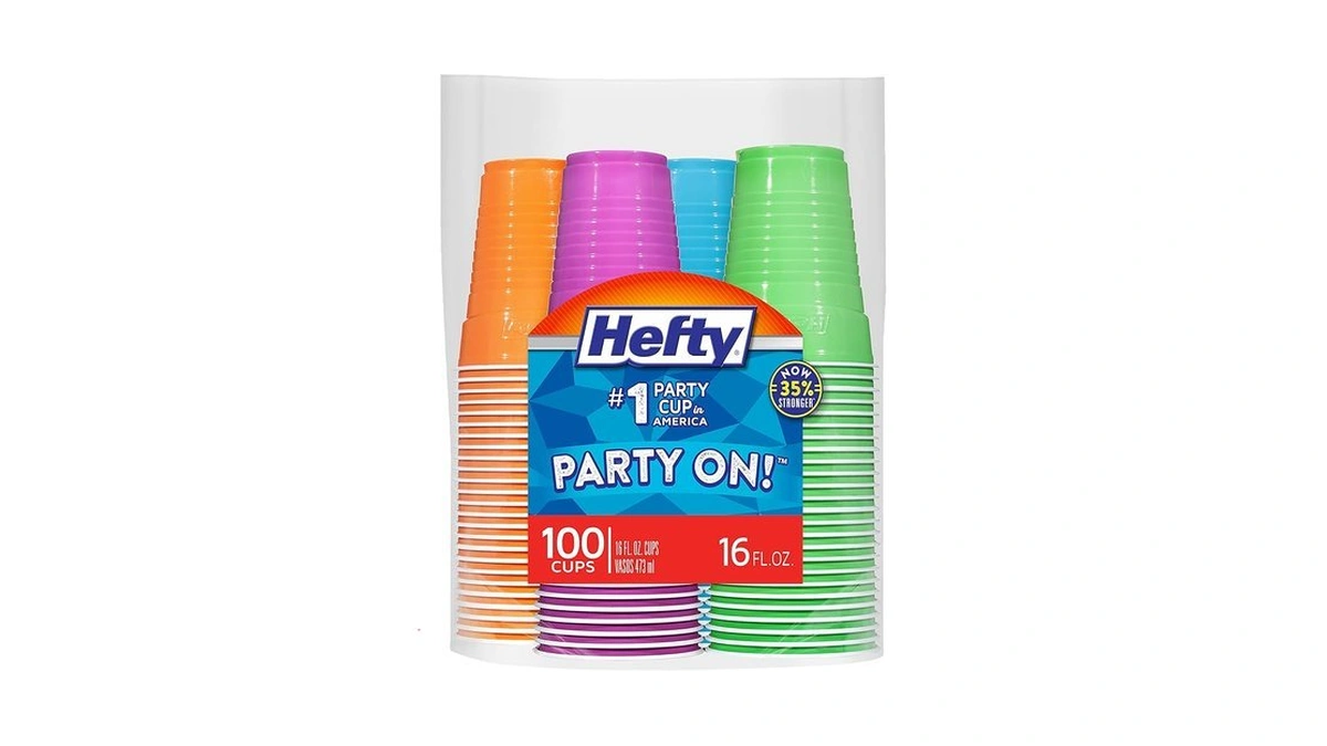 Hefty Party On Disposable Plastic Cups, Assorted, 16 Ounce, 100