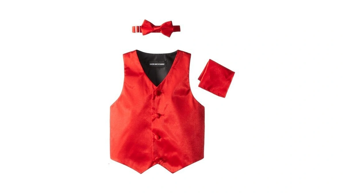 American Exchange Little Boys's' Satin 4 Piece Vest Set, Red,