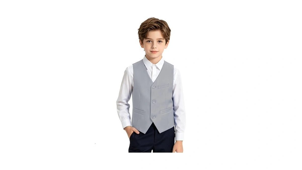 Boys Formal Vest Set Grey Ring Bearer Outfit Wedding Dress