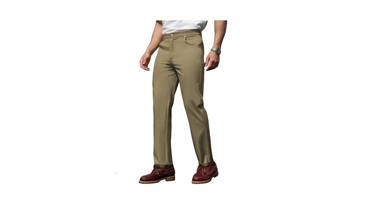 Sheenhide Mens Straight Fit Chino Pants Cuffed Hem Stretch Casual