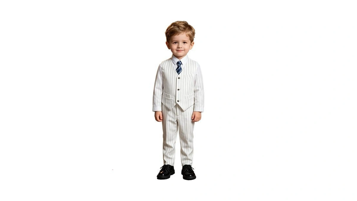 Boy's White Stripes Suits For Toddler Vest Pants Set Formal