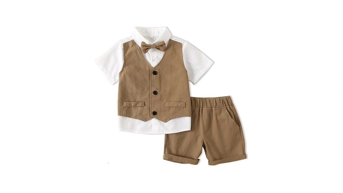 Hywer Boys 2pcs Gentleman Suit, Fake Two Suit Button-down Shirt