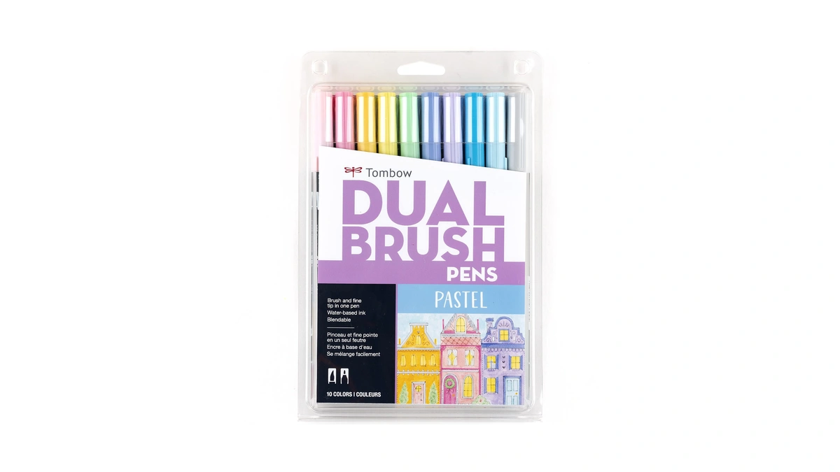 Tombow 56187 Dual Brush Pen Art Markers, Pastel, 10-pack. Blendable,