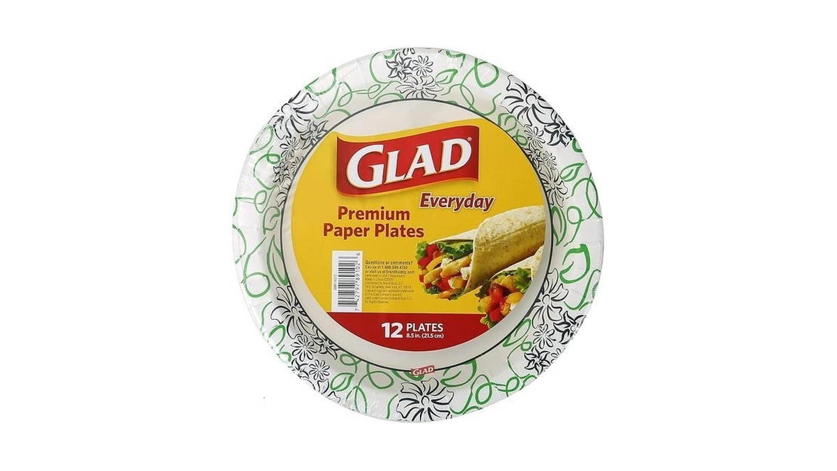 Glad Round Disposable Paper Plates, Whimsical Florals Pattern, Soak Proof,