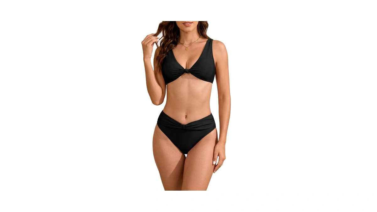 Wodecasa Women Bikini Set V Neck Knot Front Two Piece