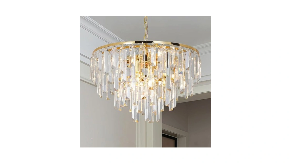 Aimluxin Modern Gold Crystal Chandelier, 18" Round Chandeliers For Dining