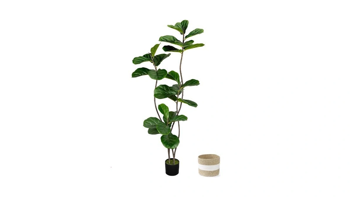 Lucealberi Artificial Fiddle Leaf Fig Tree 5ft With Cotton Basket