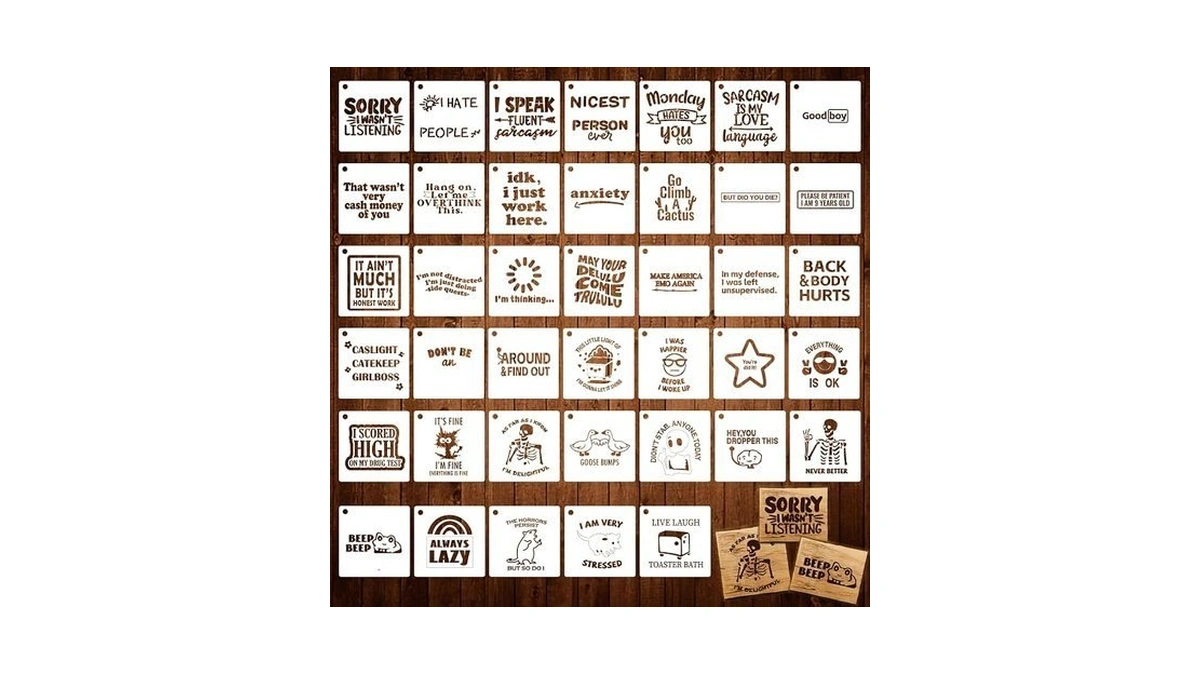 40pcs Stencils For Crafts Reusable - Funny Sarcastic Wood Burning