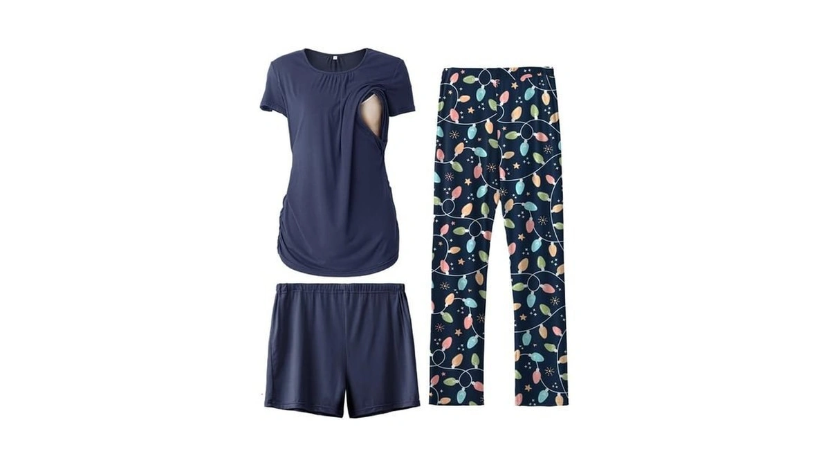 Sunnybuy Womens Maternity Nursing Pajamas Set, Short Sleeve Breastfeeding Shirts，pregnancy
