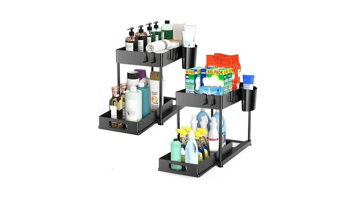 Madoalker 2 Pack Under Sink Organizer With Pull-out Drawer, Black