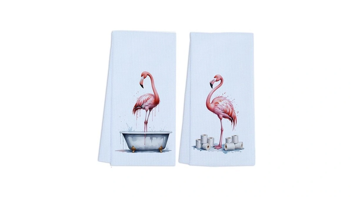 Greatingreat Bath Flamingo Towels Funny Kitchen Towels Waffle Soft Cute