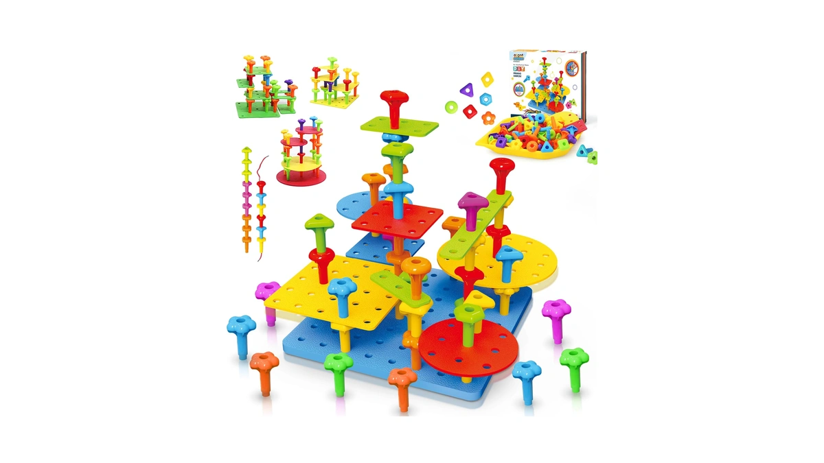 Peg Board Toy Set 73pcs Diy Building Stacking Toys For