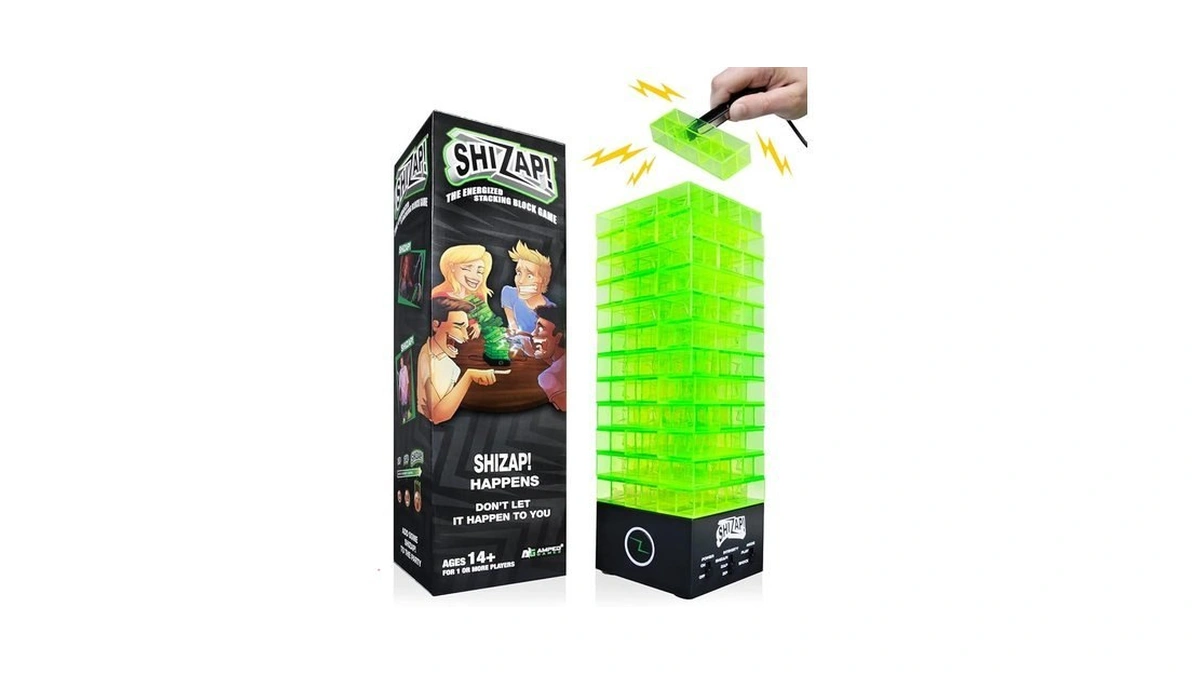 Amped Gamez Shizap! - Electric Shock Stacking Block Game, Plastic