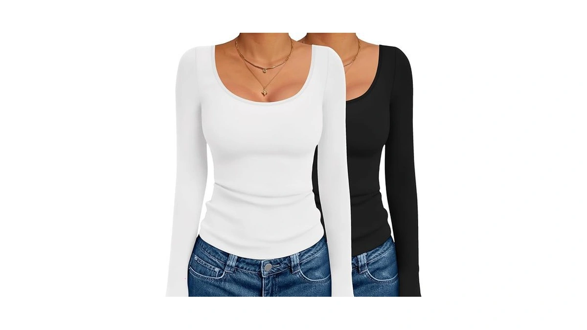 Ekouaer 2 Pack Long Sleeve Shirts For Womens Scoop Neck