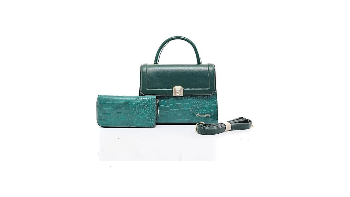 Crownelle Women's Crocodile Pattern Handbag With Mini Clutch Set, Elegant