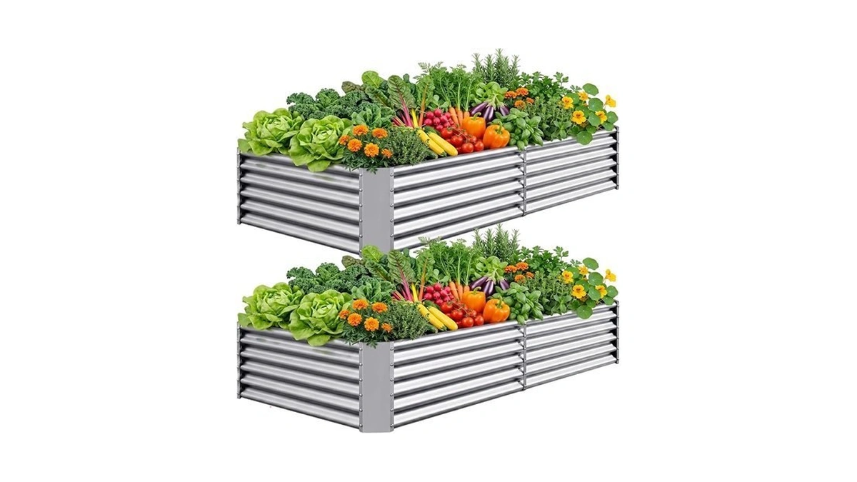 Aheonlar 2 Pack 8×4×1.5ft Galvanized Raised Garden Beds Outdoor, Rectangle